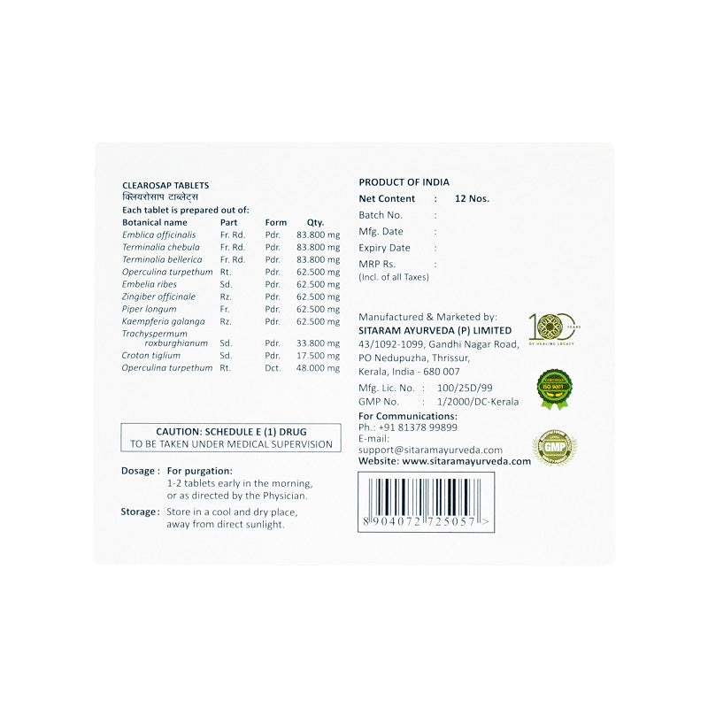 CLEAROSAP TABLETS 12 NOS - Sitaram Ayurveda Store